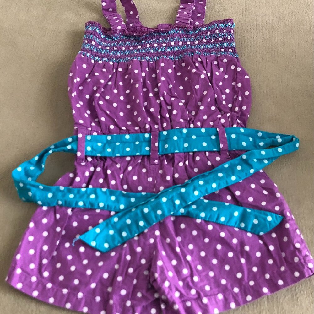 Pink House Girls Purple Sleeveless Polka Dot Romper/Jumper Size 3T